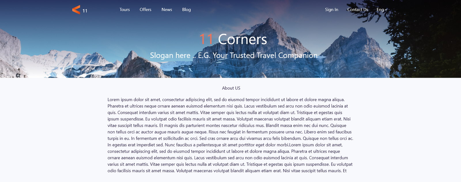 11 Corners — The About page is built from the home page