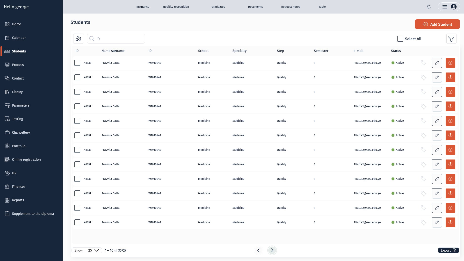 SEU · Registry — interface design