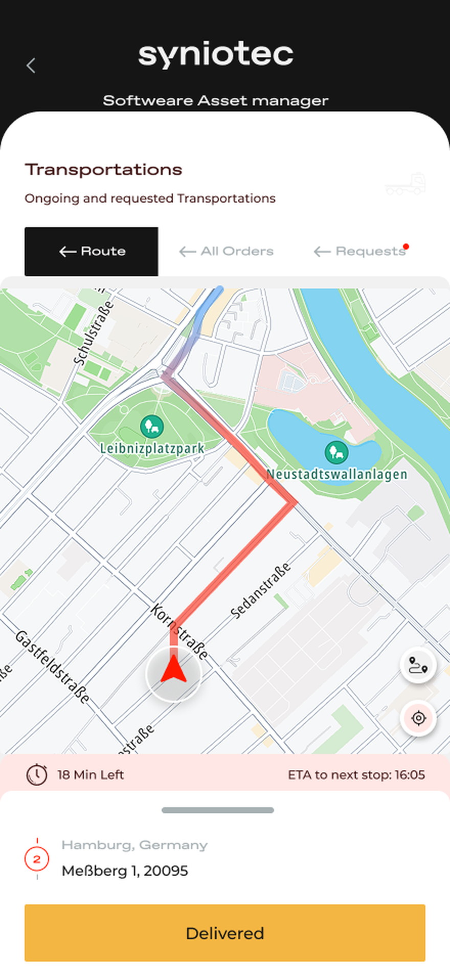 Syniotec · SAM Mobile — A delivery ends with a button, not a form