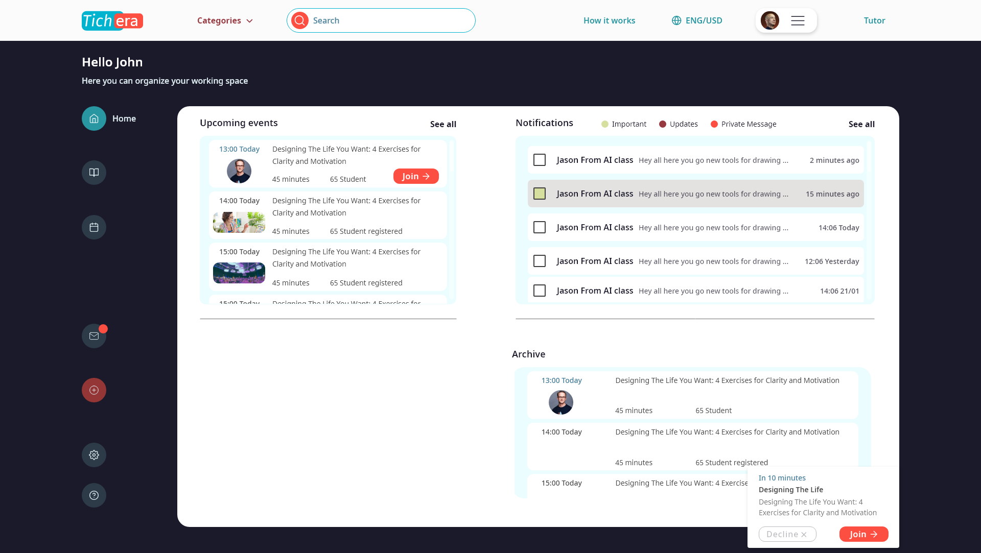 Tichera — The tutor card is four facts